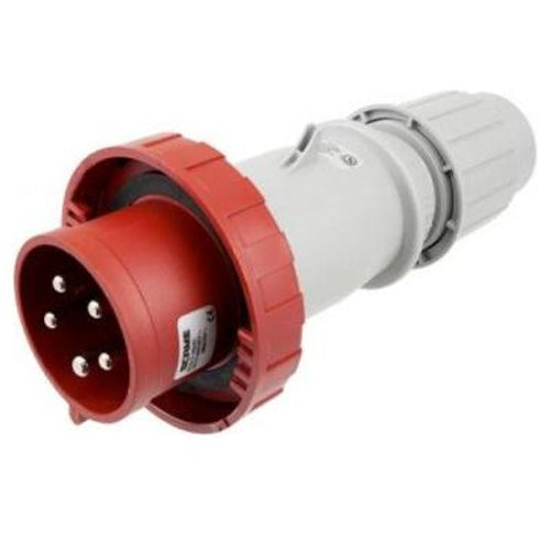 Techspan SCM530P7W, Pin and Sleeve Plug, 30A 3ØY277/480V, 4-Pole 5-Wire Grounding, Clock Position 7H, Watertight (IP67), Red