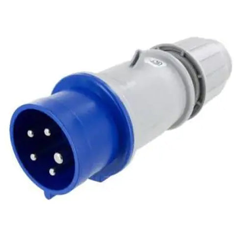 Techspan SCM530P9S, Pin and Sleeve Plug, 30A 3ØY120/208V, 4-Pole 5-Wire Grounding, Clock Position 9H, Splashproof (IP44), Blue