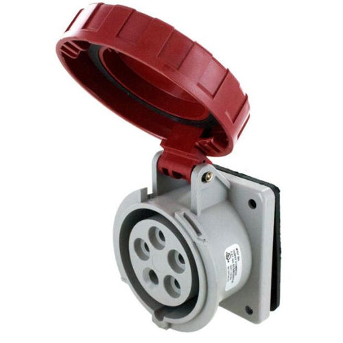 Techspan SCM520R7W, Pin and Sleeve Receptacle, 20A 3ØY277/480V, 4-Pole 5-Wire Grounding, Clock Position 7H, Watertight (IP67), Red