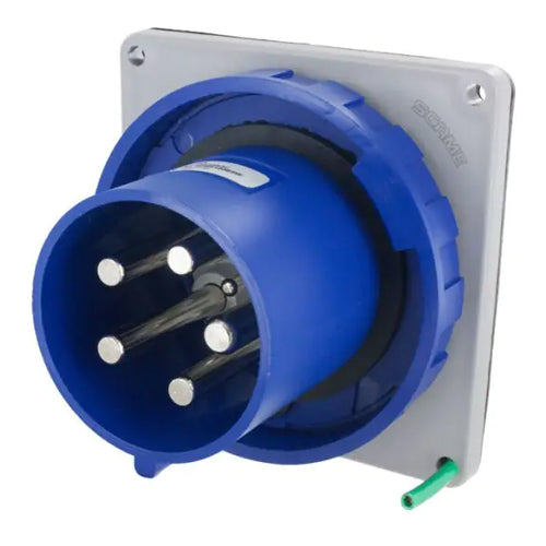 Techspan SCM530B9W, Pin and Sleeve Inlet, 30A 3ØY120/208V, 4-Pole 5-Wire Grounding, Clock Position 9H, Watertight (IP67), Blue