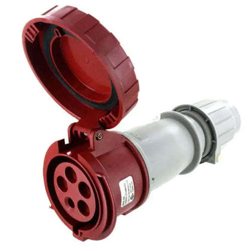 Techspan SCM530C7W, Pin and Sleeve Connector, 30A 3ØY277/480V, 4-Pole 5-Wire Grounding, Clock Position 7H, Watertight (IP67), Red