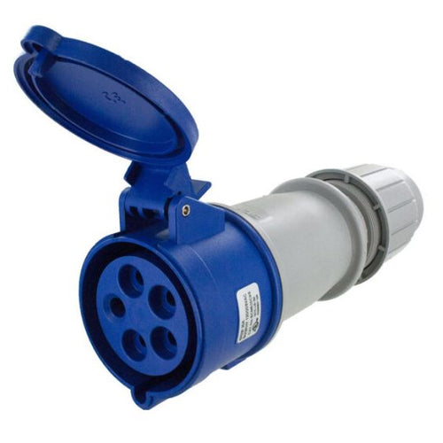 Techspan SCM530C9S, Pin and Sleeve Connector, 30A 3ØY120/208V, 4-Pole 5-Wire Grounding, Clock Position 9H, Splashproof (IP44), Blue