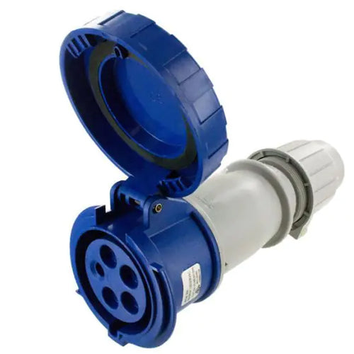 Techspan SCM530C9W, Pin and Sleeve Connector, 30A 3ØY120/208V, 4-Pole 5-Wire Grounding, Clock Position 9H, Watertight (IP67), Blue