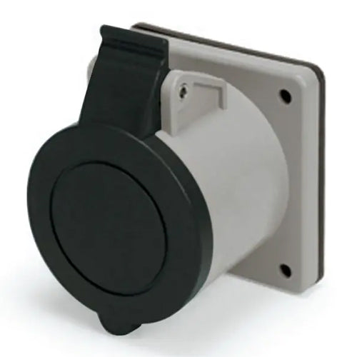 Techspan SCM530R5S, Pin and Sleeve Receptacle, 30A 3ØY347/600V, 4-Pole 5-Wire Grounding, Clock Position 5H, Splashproof (IP44), Black