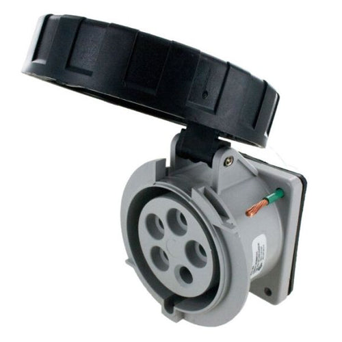 Techspan SCM530R5W, Pin and Sleeve Receptacle, 30A 3ØY347/600V, 4-Pole 5-Wire Grounding, Clock Position 5H, Watertight (IP67), Black