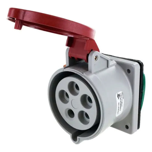 Techspan SCM530R7S, Pin and Sleeve Receptacle, 30A 3ØY277/480V, 4-Pole 5-Wire Grounding, Clock Position 7H, Splashproof (IP44), Red