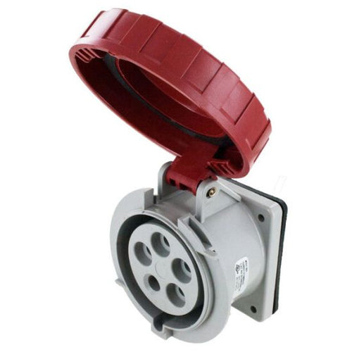 Techspan SCM530R7W, Pin and Sleeve Receptacle, 30A 3ØY277/480V, 4-Pole 5-Wire Grounding, Clock Position 7H, Watertight (IP67), Red