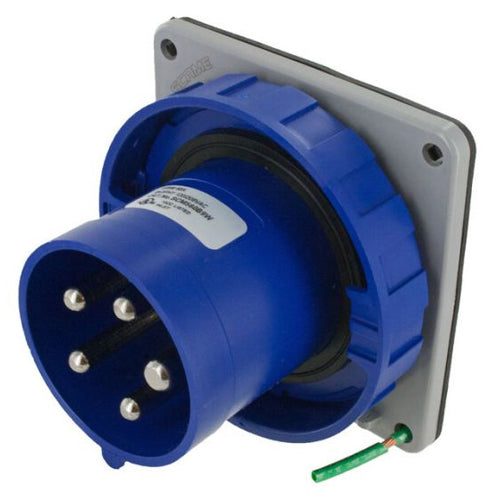 Techspan SCM560B9W, Pin and Sleeve Inlet, 60A 3ØY120/208V, 4-Pole 5-Wire Grounding, Clock Position 9H, Watertight (IP67), Blue