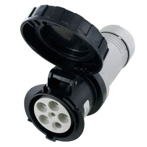 Techspan SCM560C5W, Pin and Sleeve Connector, 60A 3Ø347/600V, 4-Pole 5-Wire Grounding, Clock Position 5H, Watertight (IP67), Black