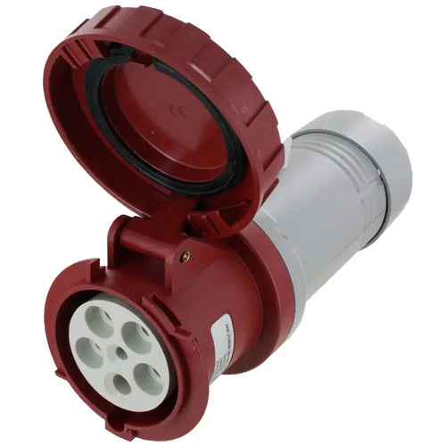 Techspan SCM560C6W, Pin and Sleeve Connector, 60A 220/380V 240/415V, 4-Pole 5-Wire Grounding, Clock Position 6H, Watertight (IP67), Red