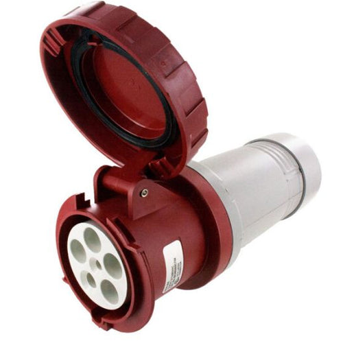 Techspan SCM560C7W, Pin and Sleeve Connector, 60A 3ØY277/480V, 4-Pole 5-Wire Grounding, Clock Position 7H, Watertight (IP67), Red