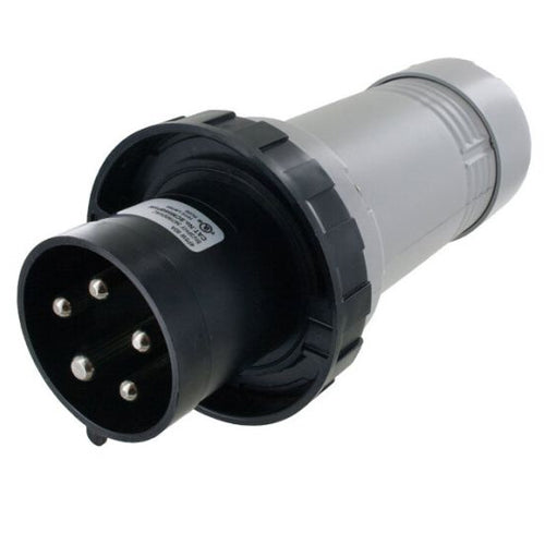 Techspan SCM560P5W, Pin and Sleeve Plug, 60A 3Ø347/600V, 4-Pole 5-Wire Grounding, Clock Position 5H, Watertight (IP67), Black