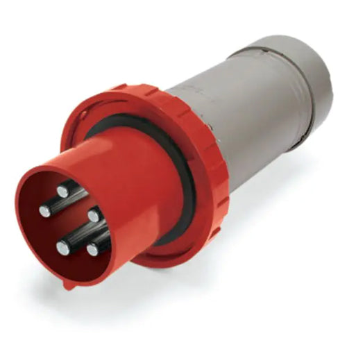 Techspan SCM560P7W, Pin and Sleeve Plug, 60A 3ØY277/480V, 4-Pole 5-Wire Grounding, Clock Position 7H, Watertight (IP67), Red