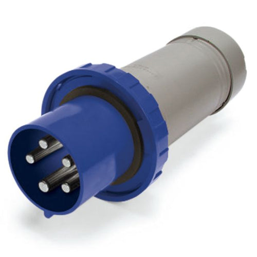 Techspan SCM560P9W, Pin and Sleeve Plug, 60A 3ØY120/208V, 4-Pole 5-Wire Grounding, Clock Position 9H, Watertight (IP67), Blue