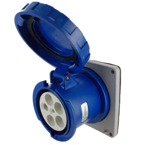 Techspan SCM560R9W, Pin and Sleeve Receptacle, 60A 3ØY120/208V, 4-Pole 5-Wire Grounding, Clock Position 9H, Watertight (IP67), Blue