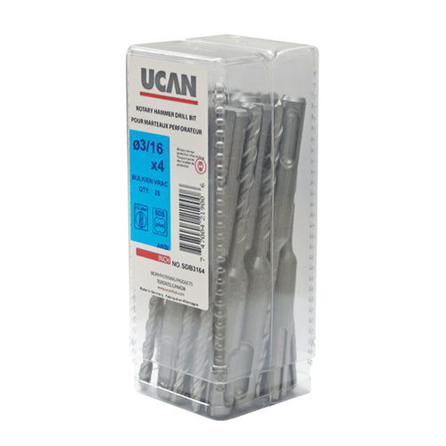 UCAN SDB1210, SDS Plus Hammer Drill Bits, 0.5'' Diameter x 10.25'' Length, Chisel Shaped Drill Point,  Contractor-Paks