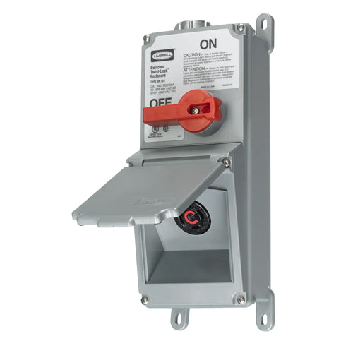 Hubbell SE2730A, Switched Safety Enclosures Complete with Twist-Lock Receptacle, Gray