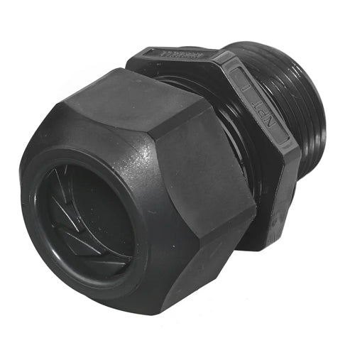 Hubbell SEC100BA, Cord Connector, European Style, 0.59"-1.00", 1" NPT Hub, Nylon, Black