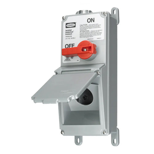 Hubbell SEHBL3, Switched Safety Enclosure Ready for Hubbellock Receptacle Addition, Gray