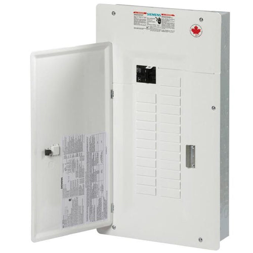 Siemens SEQ24125SMDW, SEQ Series Main Breaker Load Center with Door, 24 Circuits, 125A, 1 Phase 3-Wire, 120/240V, Type 1, Side Mounted, Aluminium, White