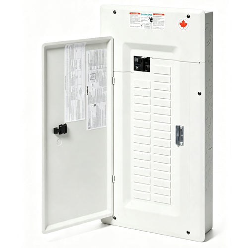 Siemens SEQ32125SMDW, SEQ Series Main Breaker Load Center with Door, 32 Circuits, 125A, 1 Phase 3-Wire, 120/240V, Type 1, Side Mounted, Aluminium, White