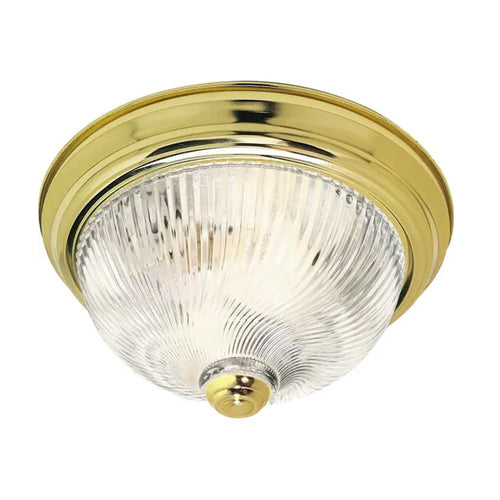 Satco SF76-026, 3 Light, 15" Flush with Clear Ribbed Swirl Glass, 60W, 120V, A19 Lamp Type, Medium Base, Polished Brass Finish