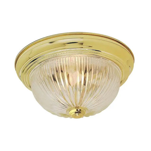Satco SF76-092, 2 Light, 13" Flush with Clear Ribbed Glass, 60W, 120V, A19 Lamp Type, Medium Base, Polished Brass Finish
