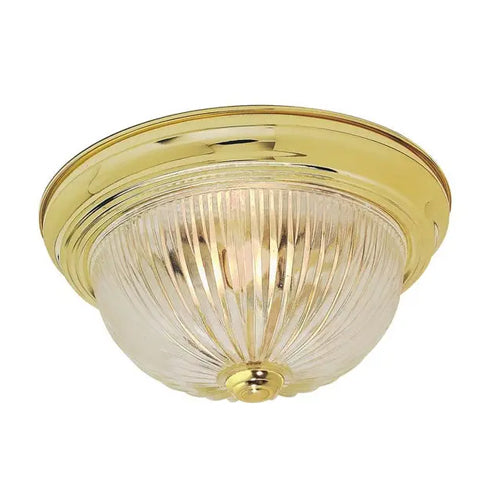 Satco SF76-093, 3 Light, 15" Flush with Clear Ribbed Glass, 60W, 120V, A19 Lamp Type, Medium Base, Polished Brass Finish