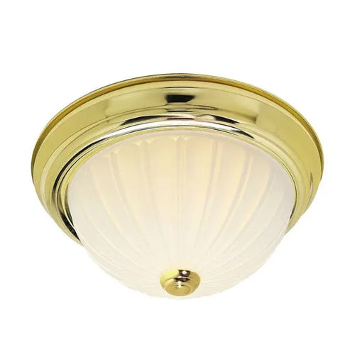 Satco SF76-124, 2 Light, 11" Flush with Frosted Melon Glass, 60W, 120V, A19 Lamp Type, Medium Base, Polished Brass Finish