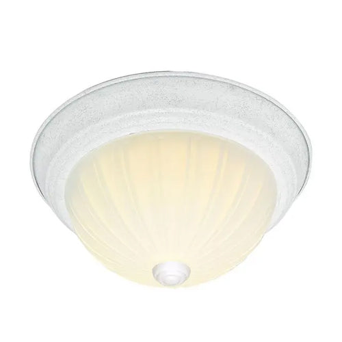 Satco SF76-125, 2 Light, 11" Flush with Frosted Melon Glass, 60W, 120V, A19 Lamp Type, Medium Base, Textured White Finish