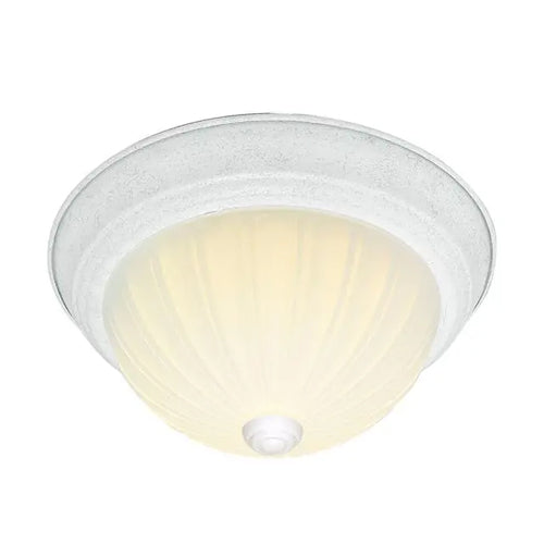 Satco SF76-127, 2 Light, 13" Flush with Frosted Melon Glass, 60W, 120V, A19 Lamp Type, Medium Base, Textured White Finish