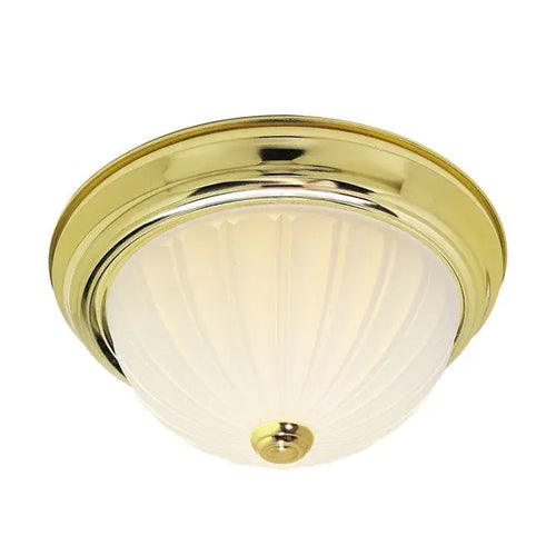 Satco SF76-128, 3 Light, 15" Flush with Frosted Melon Glass, 60W, 120V, A19 Lamp Type, Medium Base, Polished Brass Finish