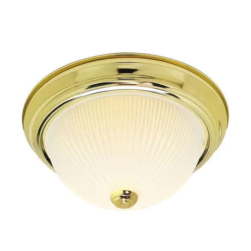 Satco SF76-130, 2 Light, 11" Flush with Frosted Ribbed, 60W, 120V, A19 Lamp Type, Medium Base, Polished Brass Finish