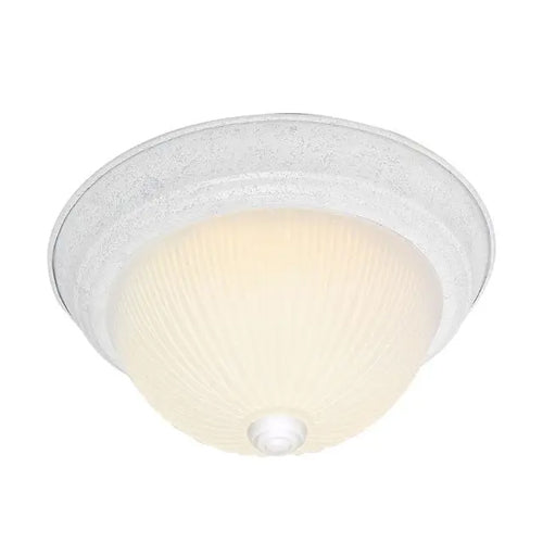 Satco SF76-131, 2 Light, 11" Flush with Frosted Ribbed, 60W, 120V, A19 Lamp Type, Medium Base, Textured White Finish