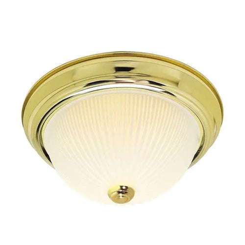 Satco SF76-132, 2 Light, 13" Flush with Frosted Ribbed, 60W, 120V, A19 Lamp Type, Medium Base, Polished Brass Finish