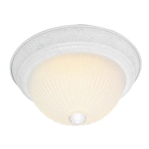 Satco SF76-133, 2 Light, 13" Flush with Frosted Ribbed, 60W, 120V, A19 Lamp Type, Medium Base, Textured White Finish