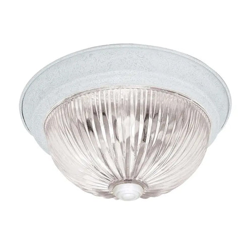 Satco SF76-191, 2 Light, 11" Flush with Clear Ribbed Glass, 60W, 120V, A19 Lamp Type, Medium Base, Textured White Finish