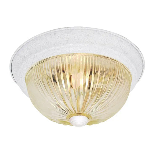Satco SF76-192, 2 Light, 13" Flush with Clear Ribbed Glass, 60W, 120V, A19 Lamp Type, Medium Base, Textured White Finish