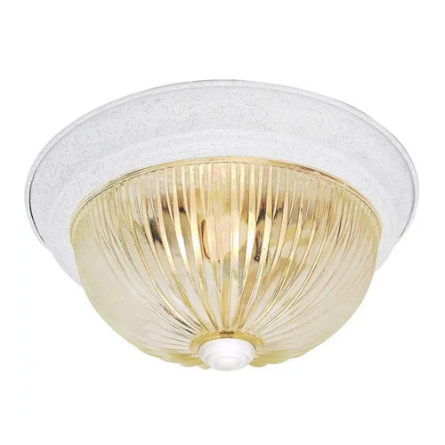 Satco SF76-193, 3 Light, 15" Flush with Clear Ribbed Glass, 60W, 120V, A19 Lamp Type, Medium Base, Textured White Finish