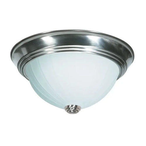 Satco SF76-243, 2 Light, 11" Flush with Frosted Melon Glass, 60W, 120V, A19 Lamp Type, Medium Base, Brushed Nickel Finish