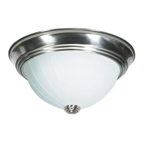 Satco SF76-244, 2 Light, 13" Flush with Frosted Melon Glass, 60W, 120V, A19 Lamp Type, Medium Base, Brushed Nickel Finish