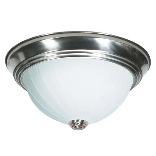 Satco SF76-245, 3 Light, 15" Flush with Frosted Melon Glass, 60W, 120V, A19 Lamp Type, Medium Base, Brushed Nickel Finish