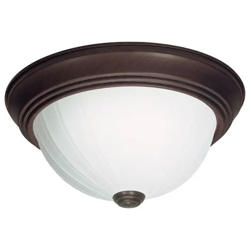 Satco SF76-247, 2 Light, 13" Flush with Frosted Melon Glass, 60W, 120V, A19 Lamp Type, Medium Base, Old Bronze Finish