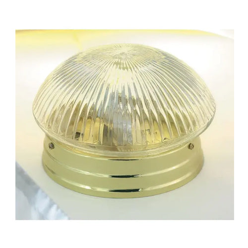 Satco SF76-250, 1 Light, 8" Flush with Clear Ribbed Glass, 60W, 120V, A19 Lamp Type, Medium Base, Polished Brass Finish