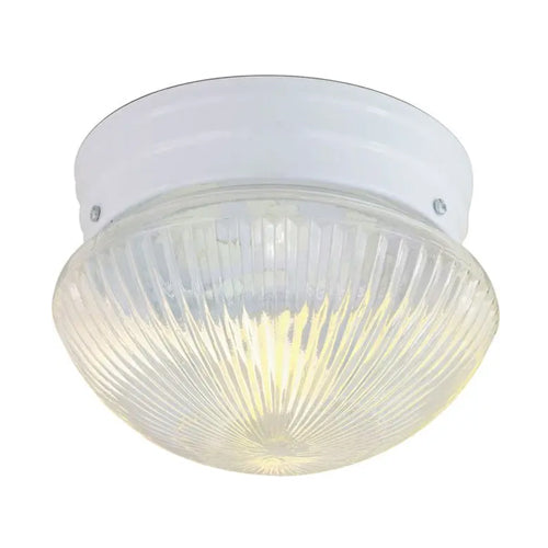 Satco SF76-251, 1 Light, 8" Flush with Clear Ribbed Glass, 60W, 120V, A19 Lamp Type, Medium Base, White Finish