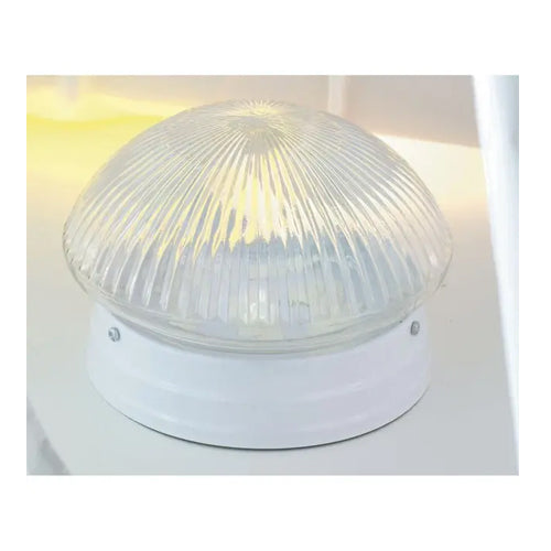 Satco SF76-253, 2 Light, 10" Flush with Clear Ribbed Glass, 60W, 120V, A19 Lamp Type, Medium Base, White Finish