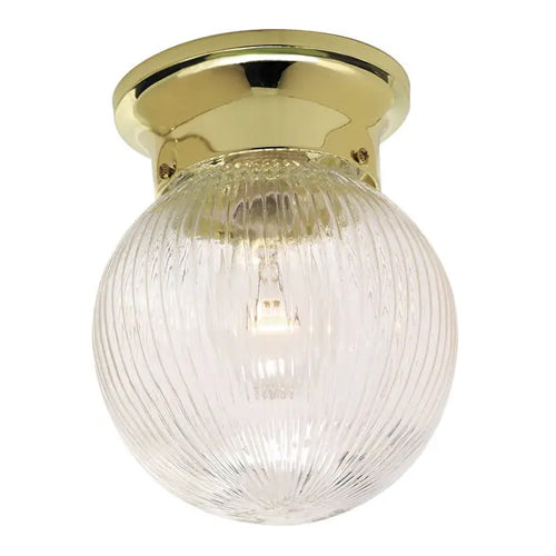 Satco SF76-256, 1 Light, 6" Flush with Clear Ribbed Glass, 60W, 120V, A19 Lamp Type, Medium Base, Polished Brass Finish