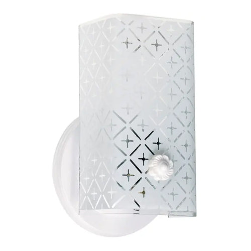 Satco SF76-273, 1 Light, 7" Vanity with Diamond "U" Channel Glass, 60W, 120V, A19 Lamp Type, Medium E26 Base, White Finish