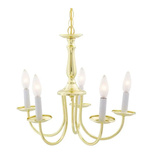 Satco SF76-280, 5 Light 18" Chandelier with Candlesticks, 60W, 120V, Type B, Candelabra Base, Polished Brass Finish