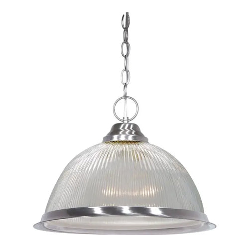 Satco SF76-446, 1 Light,  15" Pendant Clear Prismatic Dome, 100W, 120V, A19 Lamp Type, Medium Base, Brushed Nickel Finish